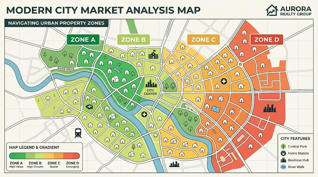 Best neighborhoods to buy rentals Toledo shown as an A to D class map