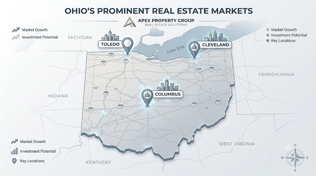 Toledo vs Cleveland vs Columbus cash flow comparison map of best Ohio cities for cash flow