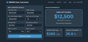 Free BRRRR calculator showing deal inputs and instant results