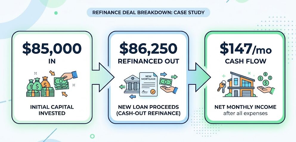 BRRRR deal numbers: capital in, refinanced out, monthly cash flow