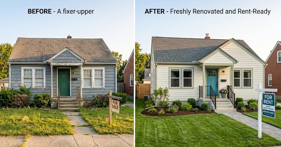 Before and after renovation of a Toledo rental property using the BRRRR strategy