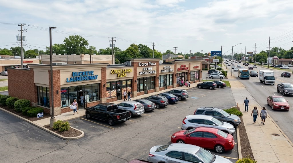 Evaluating a Toledo commercial corridor Retail strip for sale Toledo showing a small multi-tenant commercial rental investment