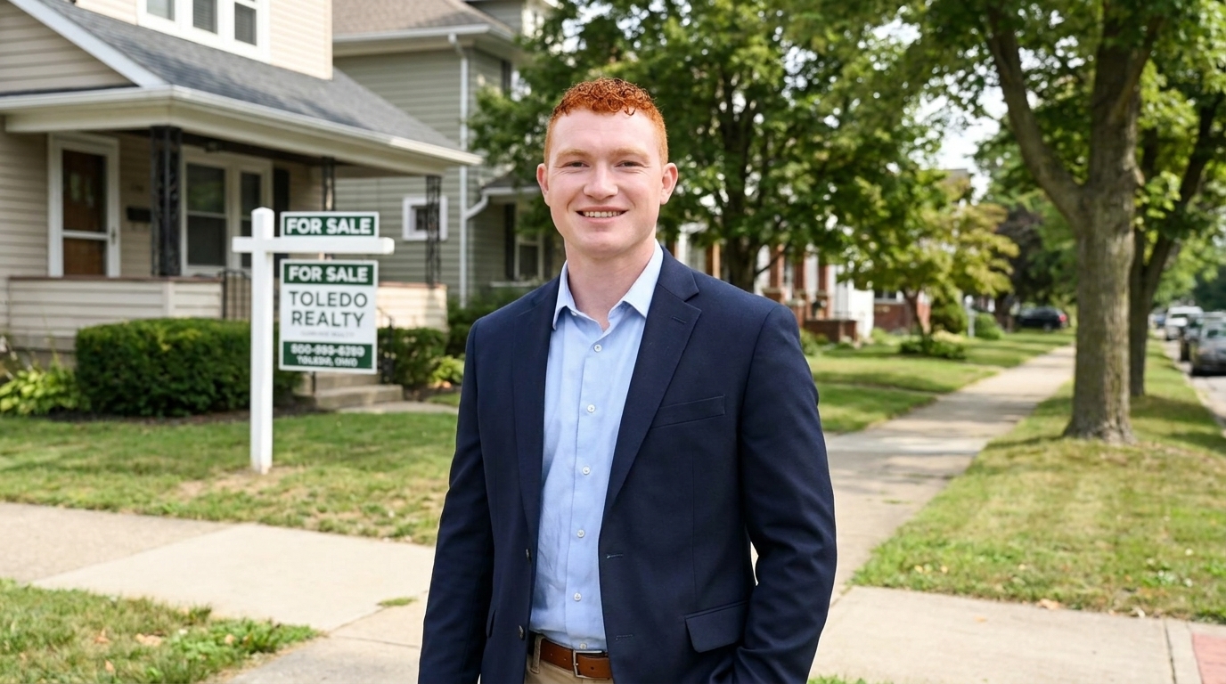 Austin Cleghorn assessing Toledo neighborhood classes for investors on a residential street